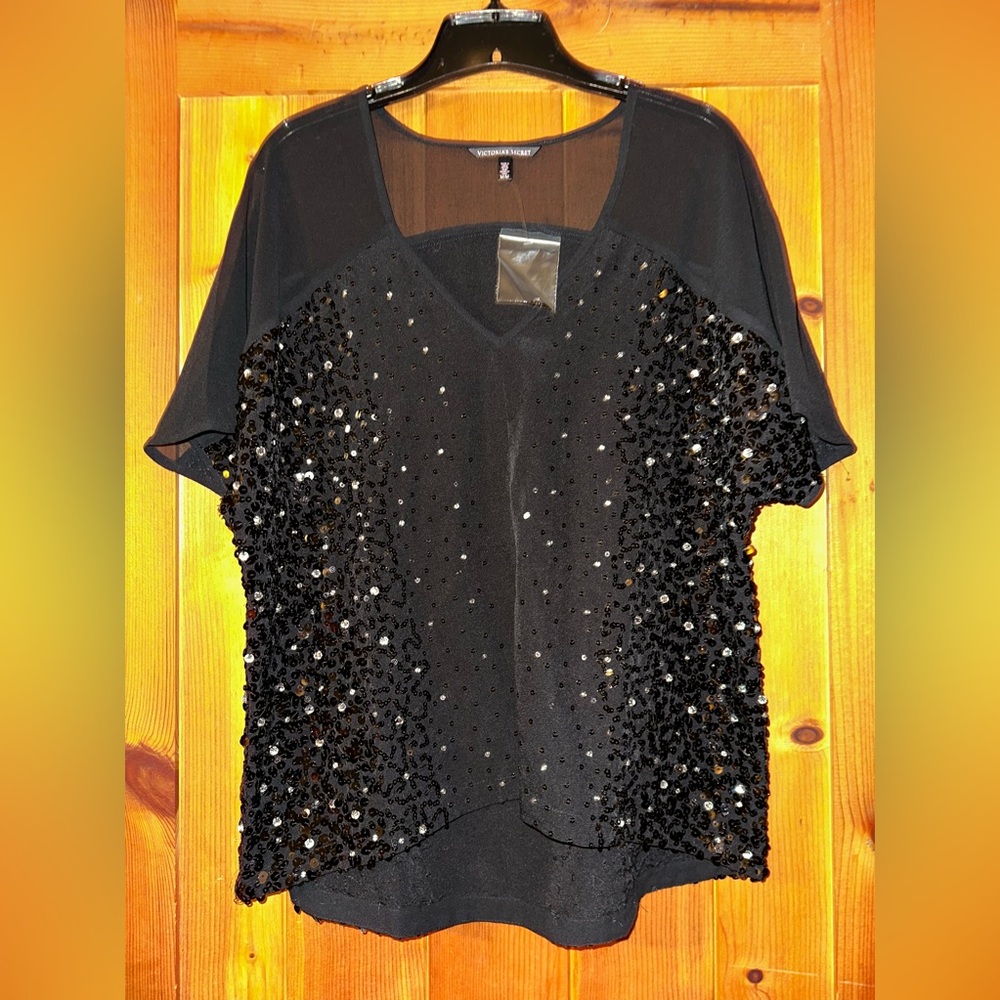 Victoria Secret Sequin Blouse Black Size Medium Never Worn still has part tag